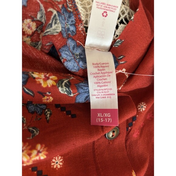 WOMAN JUNIOR NOBO RUST SLEEVELESS FLORAL TIE V NECK SHIRT SIZE XL (15-17) NWT - Picture 3 of 5